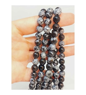 Bileklik Boy Kar Tanesi Obsidyen Taşı Faset Kesim Yarım Dizi 7.5mm (49252) (18CM UZUNLUĞUNDADIR)