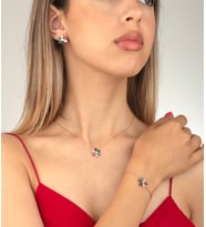 925 Ayar Gümüş Mix Taşlı Papatya Kolye Küpe Bileklik Set