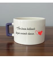 Sen Benim Kalbimde Huzur Baskılı Mor Kulplu C Fincan