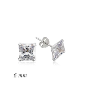 Hk Gümüş Kadın Küpe Kare Tek Taş Zirkon 6 mm.Gümüş Takı Hediyelik Ürünler