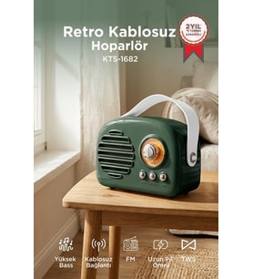 Torima Bluetooth Hoparlör Nostaljik Radyo USB TF Destekli Speaker KTS-1682 Yeşil