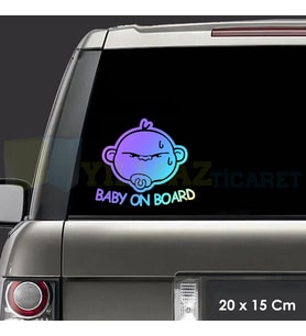 Baby On Board Arabada Bebek Var Hologram Oto Sticker Etiket Renkli Etiket Çıkartma 20 x 15 Cm