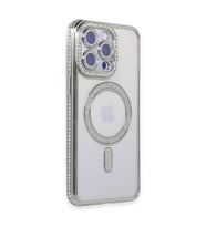 Apple İphone 15 Pro Kılıf Joke Simli Magneticsafe Kılıf - Gümüş