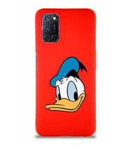 Oppo A52 Soft Premier Kapak Donald Duck-B Tasarımlı Silikon Kılıf - Kırmızı (Şeffaf)