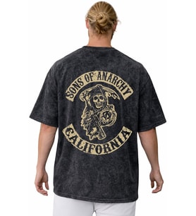 Sons Of Anarchy Rock Metal Müzik Grubu Sırt Baskılı Unisex Oversize Vintage Yıkamalı Tişört