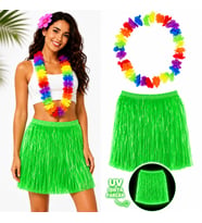Neon Yeşil Hawaii Etek 40 cm ve Rengarenk Hawaii Kolye