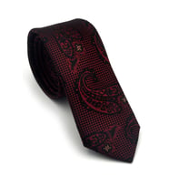 Bordo Lacivert Şal Desenli Dokuma Kumaş Mendilli Slim Fit Kravat // SDK-2604-4