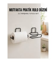 2’li Siyah Metal Rulo Kağıt Tutucu Yapışkanlı Banyo Mutfak
