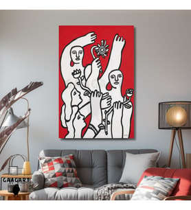 Tekli Dikey Kanvas Tablo Ünlü Eserler Fernand Leger La Joie Fond Rouge