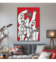 Tekli Dikey Kanvas Tablo Ünlü Eserler Fernand Leger La Joie Fond Rouge