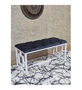 Beyaz Boyalı İçi Kareli Diktörtgen 100 cm x 40 cm Oturak Puf - Bench - Makyaj Oturağı - Oturak Füme Renk 100 x 40 Boyut/Ebat (Çok Renkli)