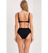 Kadın Bikini Takımı V Yaka Askılı Yüksek Bel Döküm Aksesuarlı Düz Desen Klora Suya Dayanıklı Örme