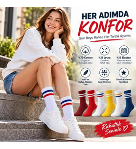 Giyim Unisex Renkli Çorap Çizgili 6'lı Set Uzun Soket Günlük Spor Kolej Stil Rahat Şık Kadın Erkek Ç