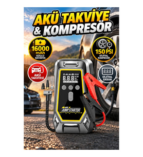 16000 mAh Akü Takviye Cihazı ve 150 PSI Dijital Hava Kompresörü