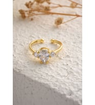 925 Ayar Gümüş Zirkon Taşlı Damla Stil Yüzük - Gold