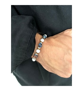 Unisex - Hematit Detaylı, Mavi Ve Beyaz Jade Doğal Taşlı  Bileklik  Handcrafted