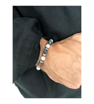 Unisex - Hematit Detaylı, Mavi Ve Beyaz Jade Doğal Taşlı  Bileklik  Handcrafted