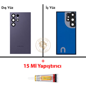 Samsung S24 Ultra Mor Arka Pil Kapağı Batarya Kapağı Lazer Kesim + B-7000 Yapıştırıcı