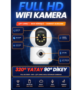 HomeSmart Çift Lensli WiFi Güvenlik Kamerası Döner Başlıklı Renkli Gece Görüşlü Hareket Algılamalı İki Yönlü Sesli Akıllı Ev Kamerası