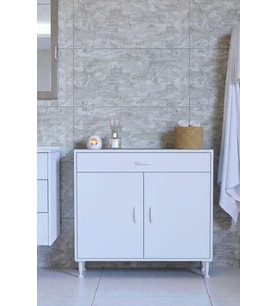 Eliusta Rose 100 cm Beyaz 1 Çekmeceli Banyo Mutfak Dolabı 4 Bölmeli 3 Raflı Çok Amaçlı Dolap 100x88x32,5 cm