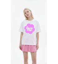 Kadın Beyaz Oversize 'Love Me' Baskılı Bisiklet Yaka T-Shirt