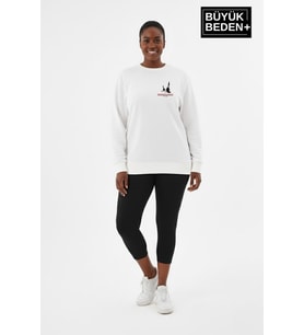 Kadın Büyük Beden Yelken Baskılı Bisiklet Yaka Sweatshirt SPR26BSWK956-11