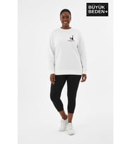 Kadın Büyük Beden Yelken Baskılı Bisiklet Yaka Sweatshirt SPR26BSWK956-11 (Ekru)