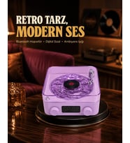 Projektör Işıklı Retro Hoparlör Bluetooth Aux Usb Hafıza Kartlı 360° Sesli Şarjlı