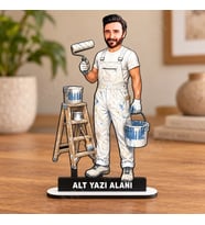 Kişiye Özel Erkek Boyacı Karikatürlü 18 cm MDF Masaüstü Biblo - Boyacı Hediyesi Yeni İş ve Meslek Hediyesi
