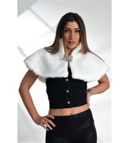 Kadın Beyaz Broşlu Kürk Etol Bolero