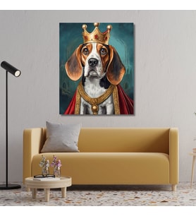Tekli Dikey Kanvas Duvar Tablosu Kral Kostümlü Beagle Köpek