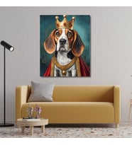 Tekli Dikey Kanvas Duvar Tablosu Kral Kostümlü Beagle Köpek