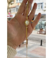 Gümüş sedef taşlı bileklik (Sarı)