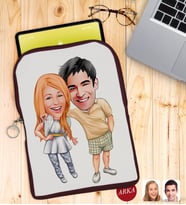 BK Gift Kişiye Özel Sevgililer Karikatürlü Taşınabilir Koruyucu Tablet Kılıfı & Organizer Çanta - Bordo-98
