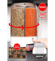10 Kg Kapasiteli Gıda Ve Bakliyat, Organizeri 360 Derece Dönebilen, Baharat Kaşığı Ve Nihale Hediye (Beyaz)