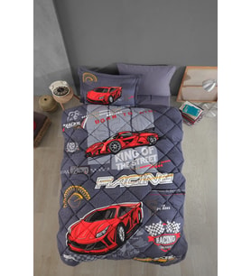 Clasy Ranforce %100 Pamuk Tek Kişilik Uyku Seti (Lastikli Çarşaflı) Racing TeamV1 Gri (Çok Renkli)