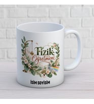 Kişiye Özel Fizik Öğretmeni Sarkaç ve Prizma Desenli Çiçekli Kupa Bardak