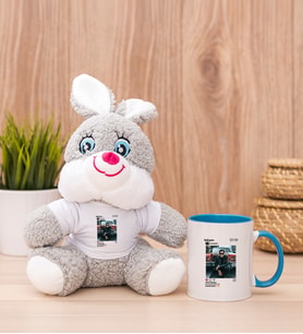 Kişiye Özel İnstagram Tasarım Fotoğraflı Peluş Tavşan ve Mavi Kupa