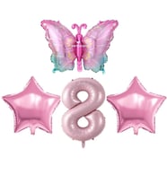 Pembe Kelebekli 8 Yaş Folyo Balon Set