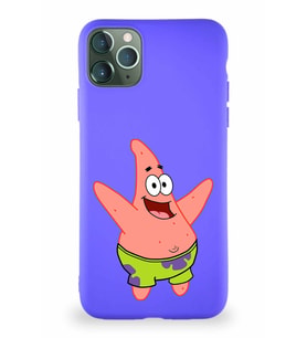 Apple iPhone 11 Pro Max Soft Premier Kapak Patrick Yıldız Tasarımlı Silikon Kılıf - Mor (Şeffaf)