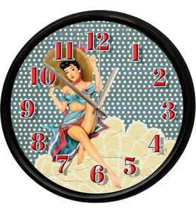Retro Pin-Up Kadın Tasarımlı Dekoratif Duvar Saati 28 Cm Sessiz Mekanizma