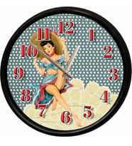 Retro Pin-Up Kadın Tasarımlı Dekoratif Duvar Saati 28 Cm Sessiz Mekanizma