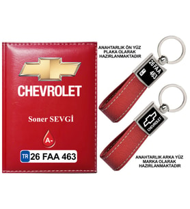 Plakanıza Özel Chevrolet Logolu Kırmızı Ruhsat Kabı ve Anahtarlık