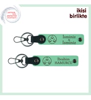 En Yakın Arkadaşına Kalıcı Hatıra –Üç Ayyıldızlı, Çift İsimli 2 Anahtarlık Hediye, Açık Yeşil-Yeşil