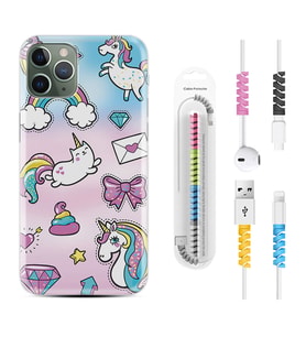 Apple iPhone 11 12 13 14 Pro Max Kılıf Kablo Koruma Spiral Silikon Unicorn Mektup 1800