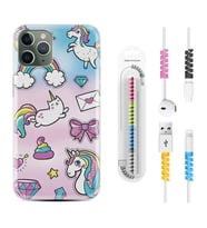 Apple iPhone 11 12 13 14 Pro Max Kılıf Kablo Koruma Spiral Silikon Unicorn Mektup 1800