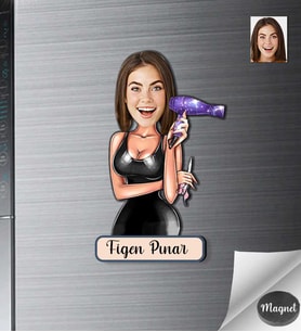 Kişiye Özel Kuaför Kadın Ahşap Magnet -3