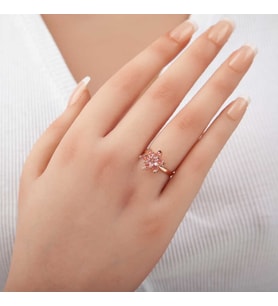 Gümüş Rose Pembe Taşlı Lotus Çiçeği Kadın Yüzük