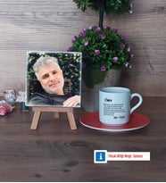 Amcaya Hediye Fotoğraflı Dekoratif Taş, Ahşap Altlıklı Türk Kahvesi Fincanı Hediye (Model 8)