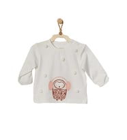Andywawa Kız Bebek Penguen Kabartmalı Ekru Tshirt AC22366